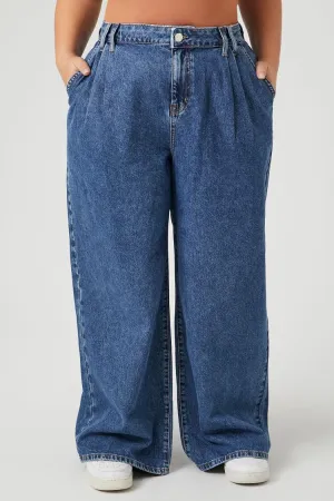 Forever 21 Plus Women's Pleated Wide-Leg Jeans Medium Denim Forever 21