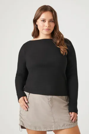 Forever 21 Plus Women's Ribbed Boat Neck Top Black Forever 21