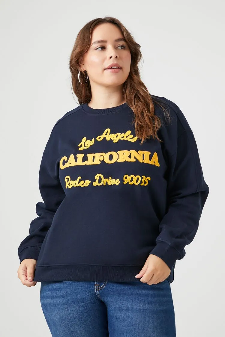 Forever 21 Plus Women's Rodeo Drive Graphic Fleece Pullover Navy/Multi Forever 21