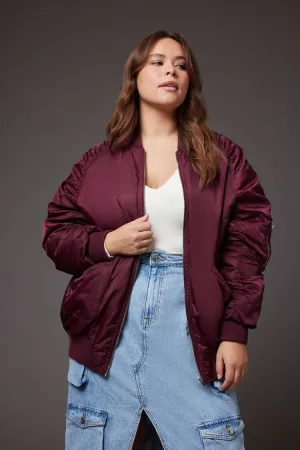 Forever 21 Plus Women's Ruched Bomber Jacket Wine Forever 21