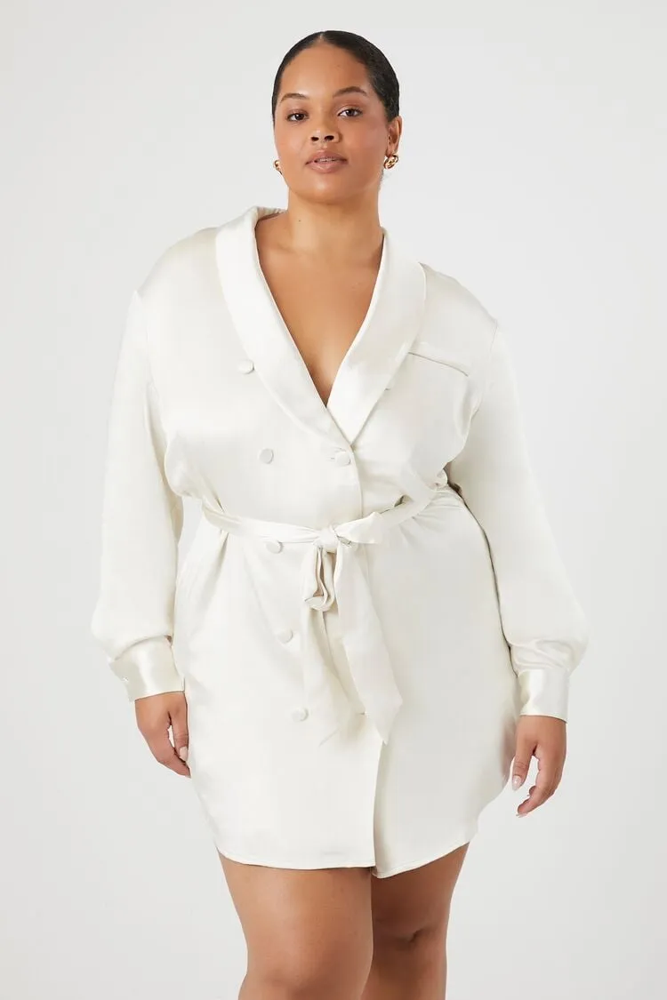 Forever 21 Plus Women's Satin Blazer Dress Vanilla Forever 21