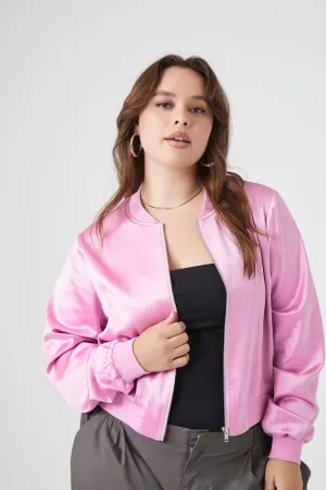 Forever 21 Plus Women's Satin Bomber Jacket Dawn Pink Forever 21