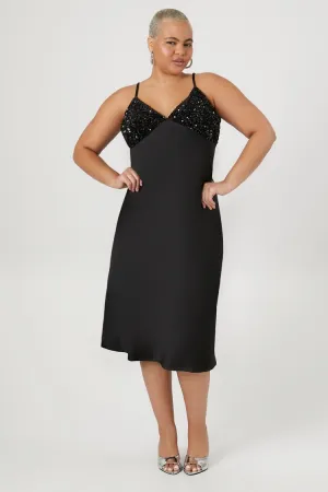 Forever 21 Plus Women's Satin Sequin Midi Slip Dress Black Forever 21
