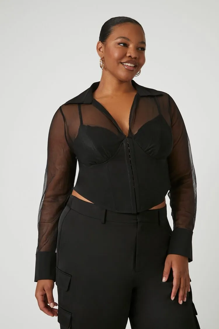 Forever 21 Plus Women's Sheer Combo Hook-and-Eye Crop Top Black Forever 21