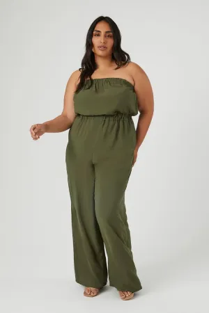 Forever 21 Plus Women's Strapless Wide-Leg Jumpsuit Olive Forever 21