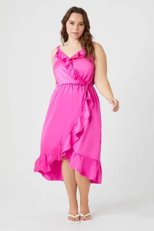 Forever 21 Plus Women's Surplice Ruffle Mini Dress Hot Pink Forever 21