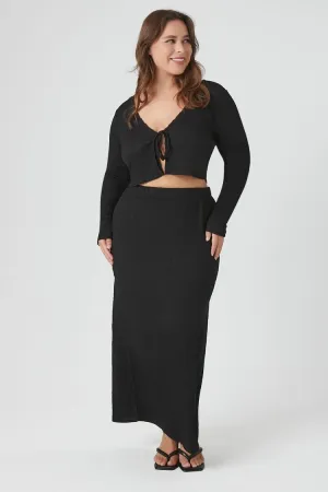 Forever 21 Plus Women's Tie-Front Crop Top & Maxi Skirt Black Forever 21