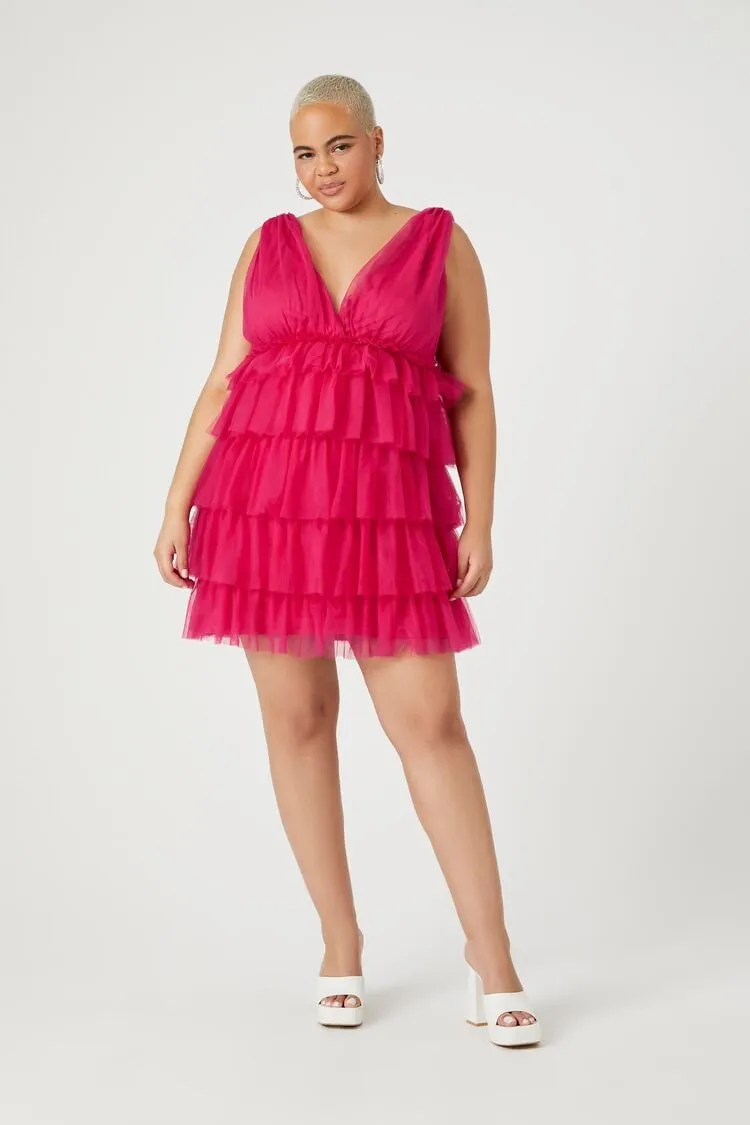 Forever 21 Plus Women's Tiered Mesh Mini Dress Pink Forever 21