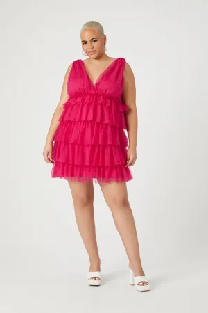 Forever 21 Plus Women's Tiered Mesh Mini Dress Pink Forever 21