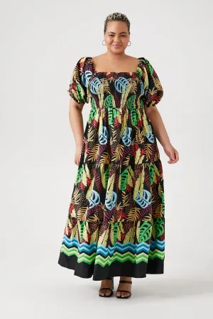 Forever 21 Plus Women's Tropical Print Maxi Long Dress Black/Multi Forever 21