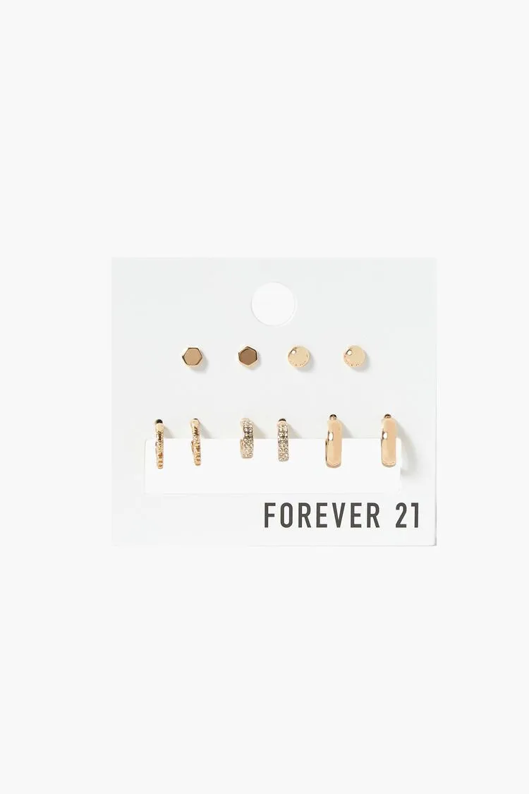 Forever 21 Women's Assorted Hoop & Stud Earrings Set Gold Forever 21