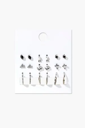 Forever 21 Women's Assorted Stud & Hoop Earring Set Black/Silver Forever 21