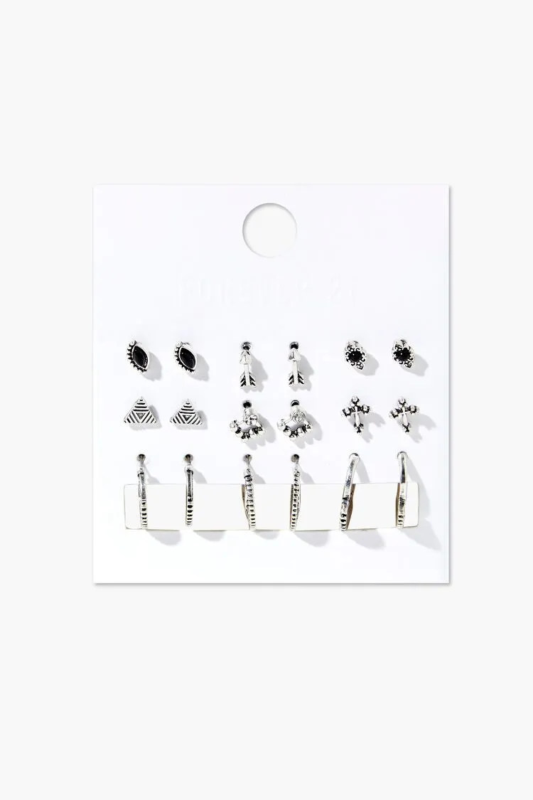 Forever 21 Women's Assorted Stud & Hoop Earring Set Black/Silver Forever 21