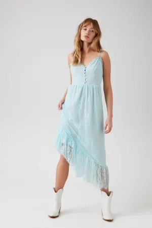 Forever 21 Women's Asymmetrical Lace Midi Dress Light Blue Forever 21