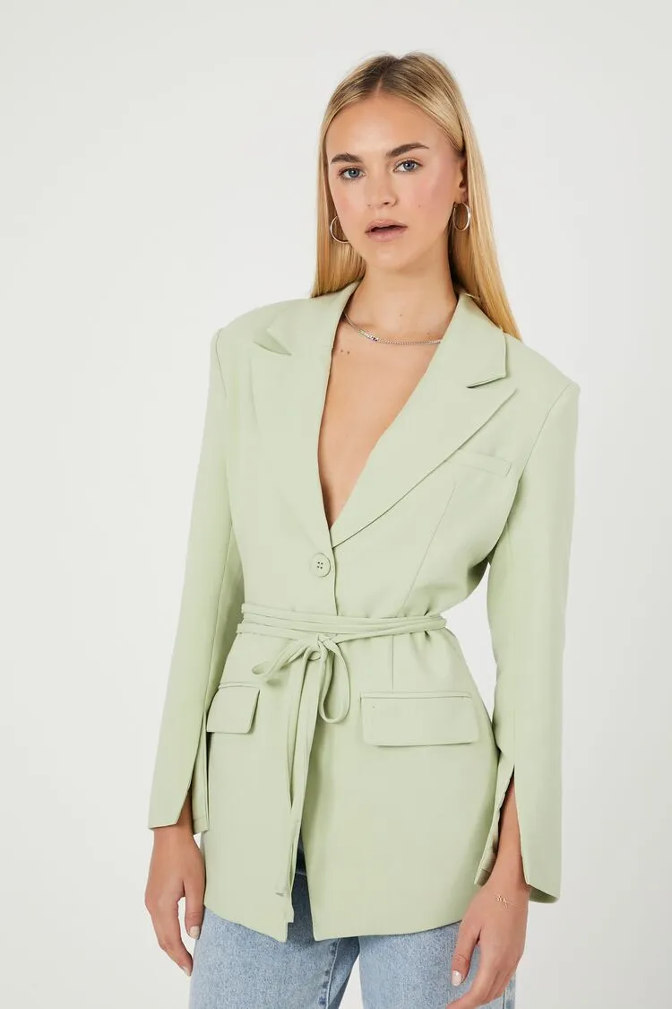 Forever 21 Women's Belted Cutout Blazer Light Green Forever 21