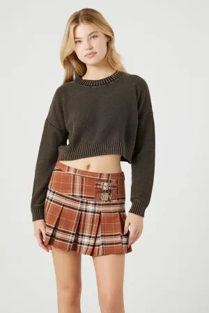 Forever 21 Women's Belted Pleated Plaid Mini Skirt Brown/Multi Forever 21