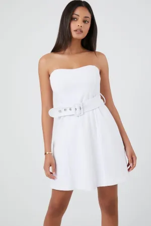 Forever 21 Women's Belted Sweetheart Mini Dress White Forever 21