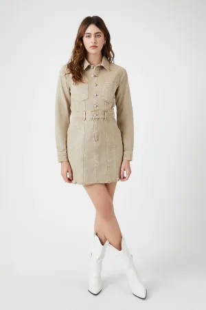 Forever 21 Women's Button-Up Twill Mini Dress Khaki Forever 21