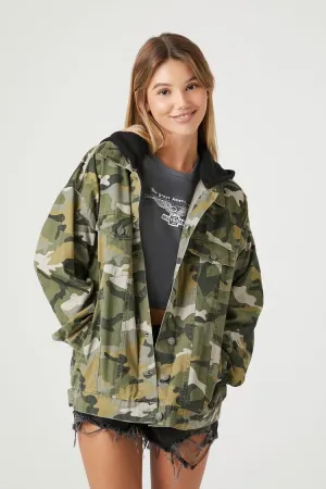 Forever 21 Women's Camo Print Hooded Combo Jacket Green/Multi Forever 21