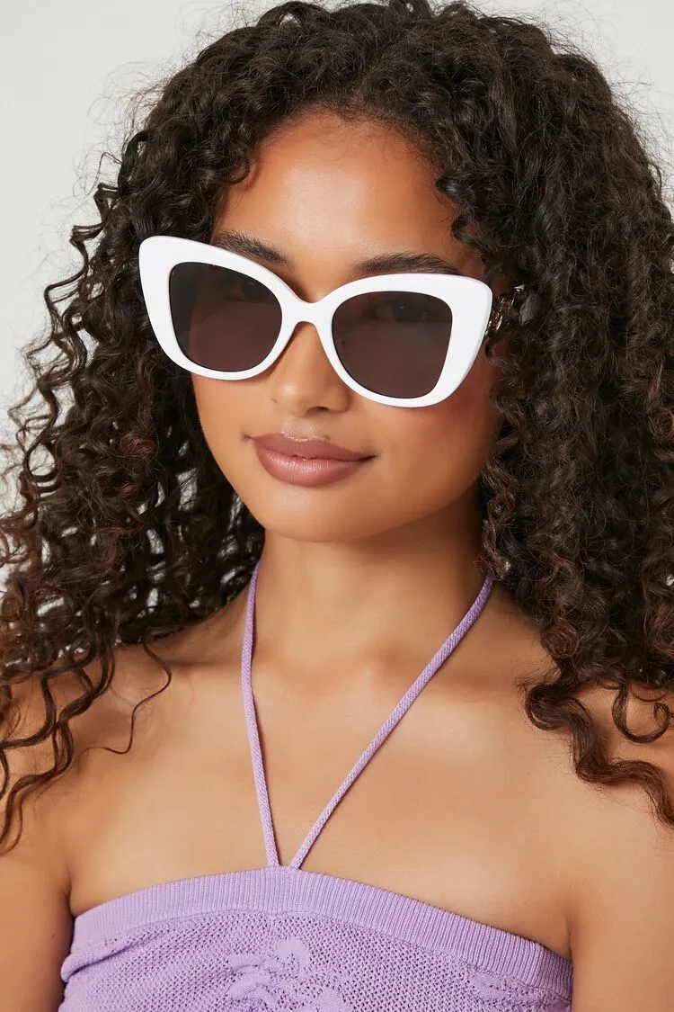 Forever 21 Women's Cat-Eye Curb Chain Sunglasses White/Brown Forever 21