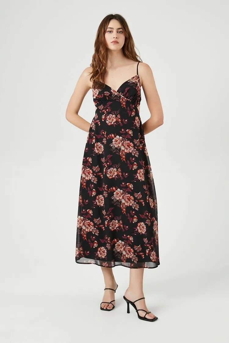 Forever 21 Women's Chiffon Floral Surplice Midi Dress Black/Multi Forever 21