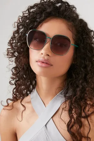 Forever 21 Women's Colorblock Round Sunglasses Green/Green Forever 21