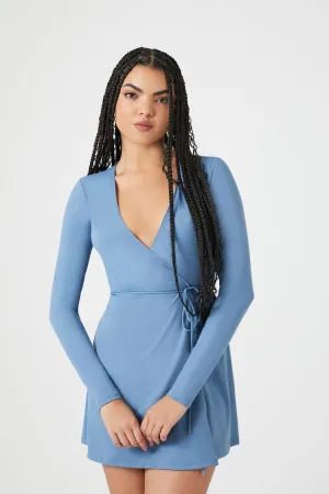 Forever 21 Women's Contour Wrap Mini Dress Dusty Blue Forever 21