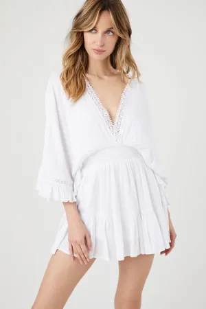 Forever 21 Women's Crepe Butterfly-Sleeve Mini Dress White Forever 21