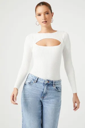 Forever 21 Women's Cutout Sweater-Knit Bodysuit White Forever 21