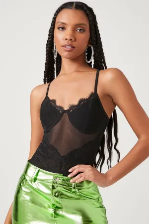 Forever 21 Women's Eyelash Lace Bustier Bodysuit Black Forever 21