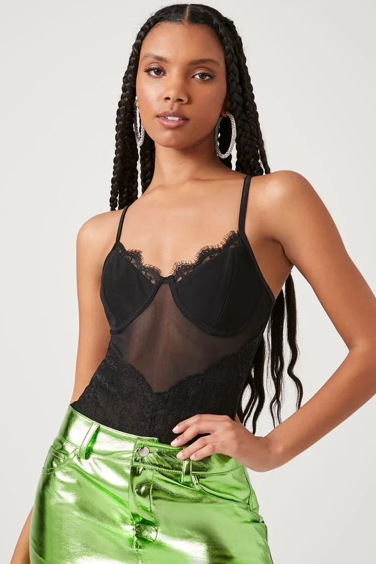 Forever 21 Women's Eyelash Lace Bustier Bodysuit Black Forever 21