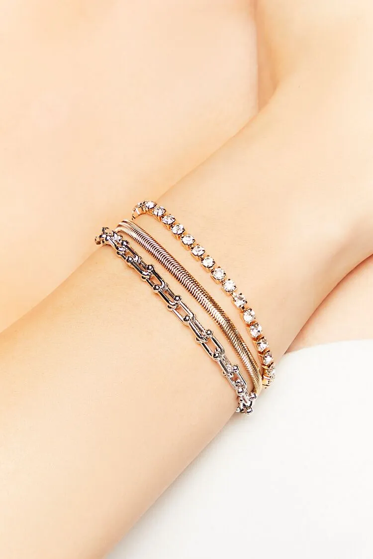 Forever 21 Women's Faux Gem Bracelet Set Clear/Gold Forever 21