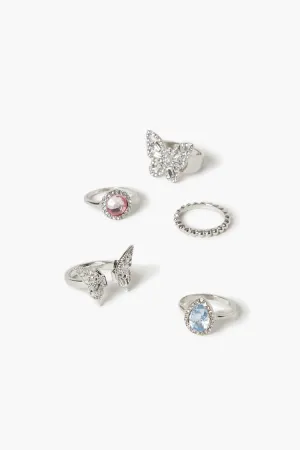 Forever 21 Women's Faux Gem Butterfly Ring Set Silver/Pink Forever 21