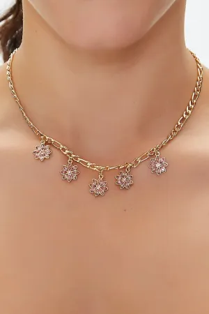 Forever 21 Women's Faux Gem Floral Charm Necklace Pink/Gold Forever 21