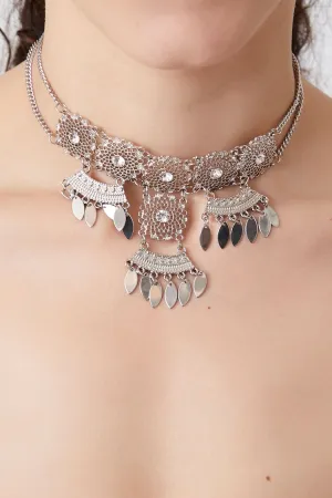 Forever 21 Women's Faux Gem Statement Choker Necklace Silver Forever 21