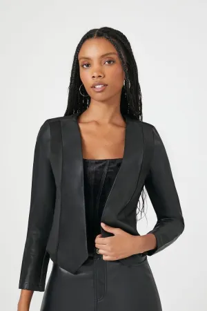 Forever 21 Women's Faux Leather/Pleather Cropped Blazer Black Forever 21