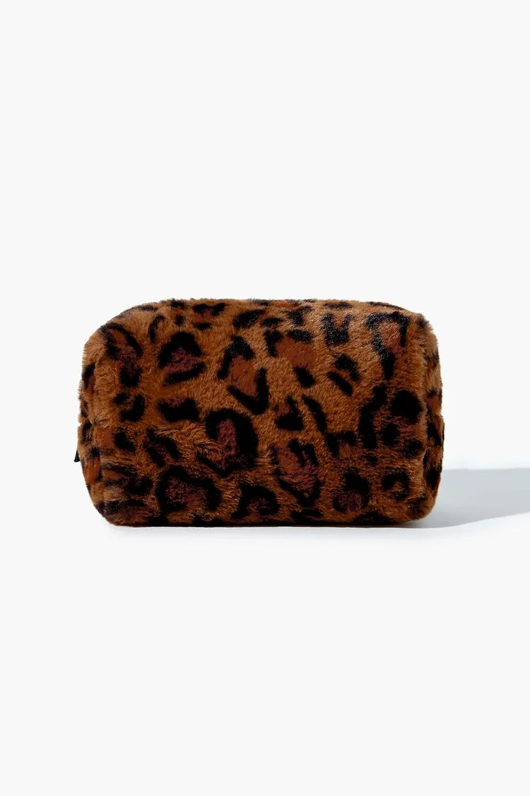 Forever 21 Women's Faux Leopard Fur Makeup Bag Brown/Multi Forever 21