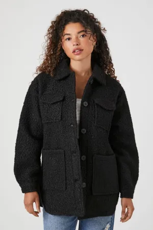 Forever 21 Women's Faux Shearling/Sherpa Button-Up Shacket Black Forever 21