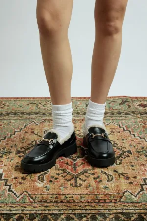 Forever 21 Women's Faux Shearling/Sherpa-Trim Loafers Black Forever 21