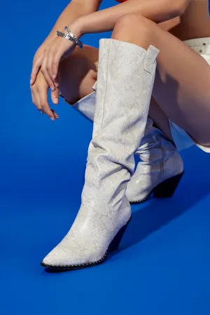 Forever 21 Women's Faux Snakeskin Cowboy Boots White Forever 21
