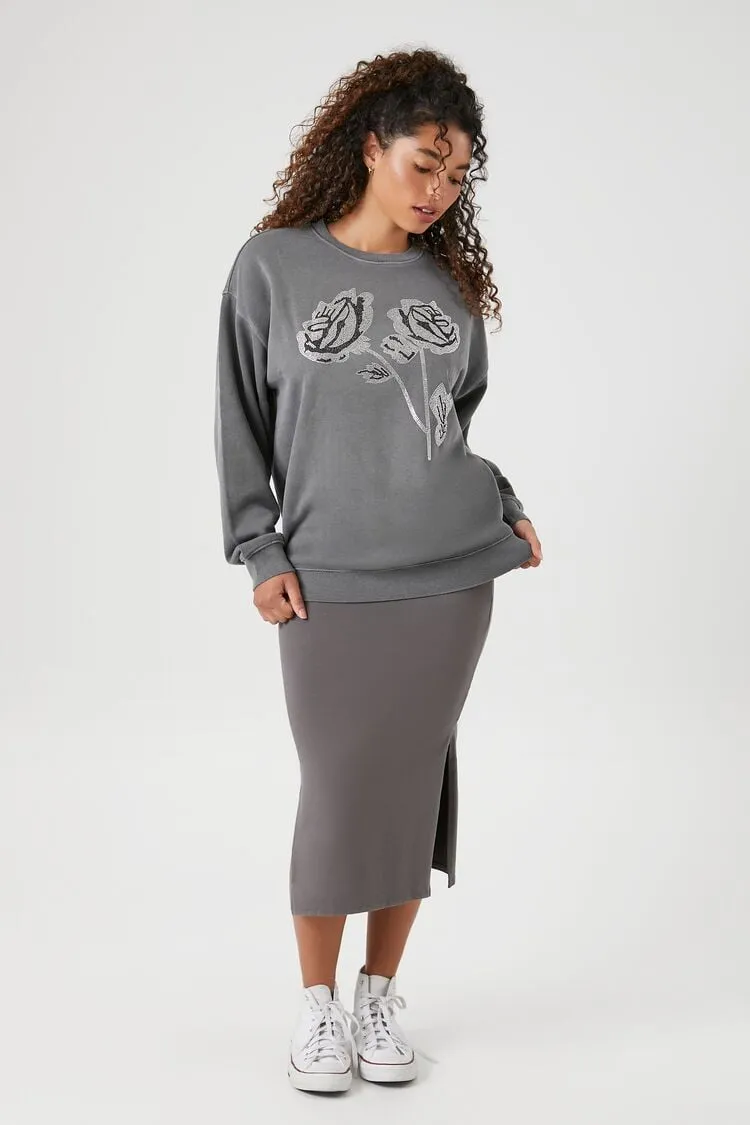Forever 21 Women's Fitted Slit Midi Skirt Charcoal Forever 21