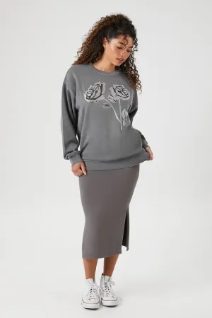 Forever 21 Women's Fitted Slit Midi Skirt Charcoal Forever 21
