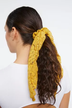 Forever 21 Women's Floral Lace Bow Scrunchie Mustard Forever 21