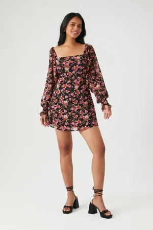 Forever 21 Women's Floral Long-Sleeve Mini Dress Pink/Black Forever 21
