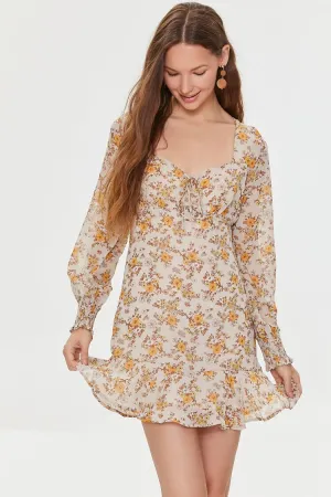 Forever 21 Women's Floral Print Peasant-Sleeve Dress Ivory/Multi Forever 21