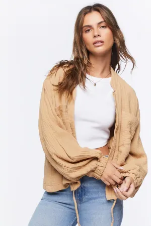 Forever 21 Women's Gauze Bomber Jacket Safari Forever 21