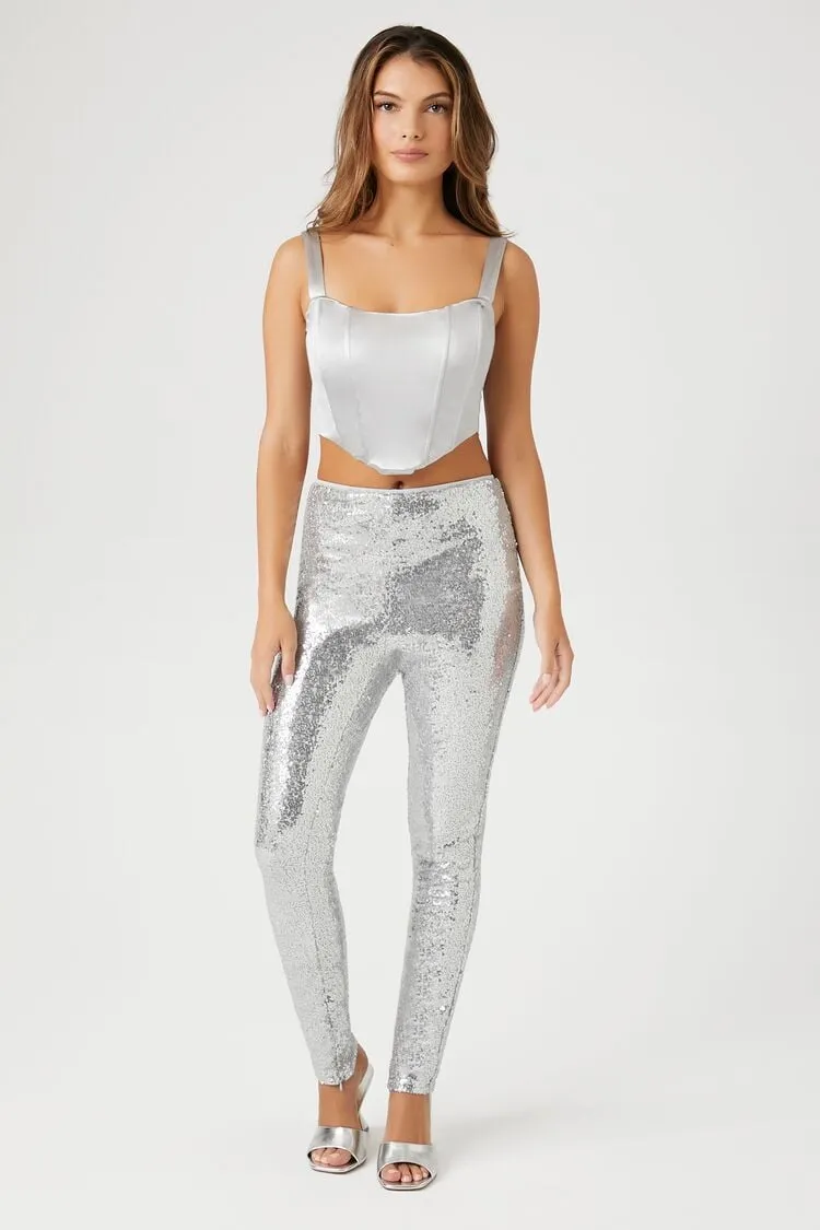 Forever 21 Women's High-Rise Sequin Leggings Silver Forever 21