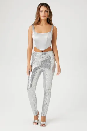 Forever 21 Women's High-Rise Sequin Leggings Silver Forever 21
