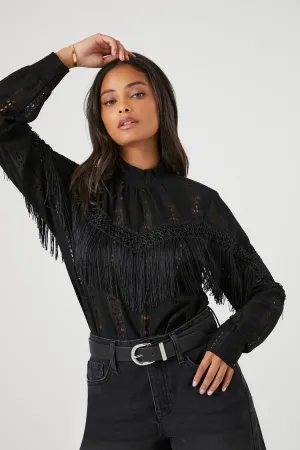 Forever 21 Women's Lace Fringe Bodysuit Black Forever 21