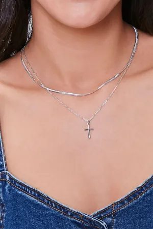 Forever 21 Women's Layered Cross Pendant Necklace Silver Forever 21